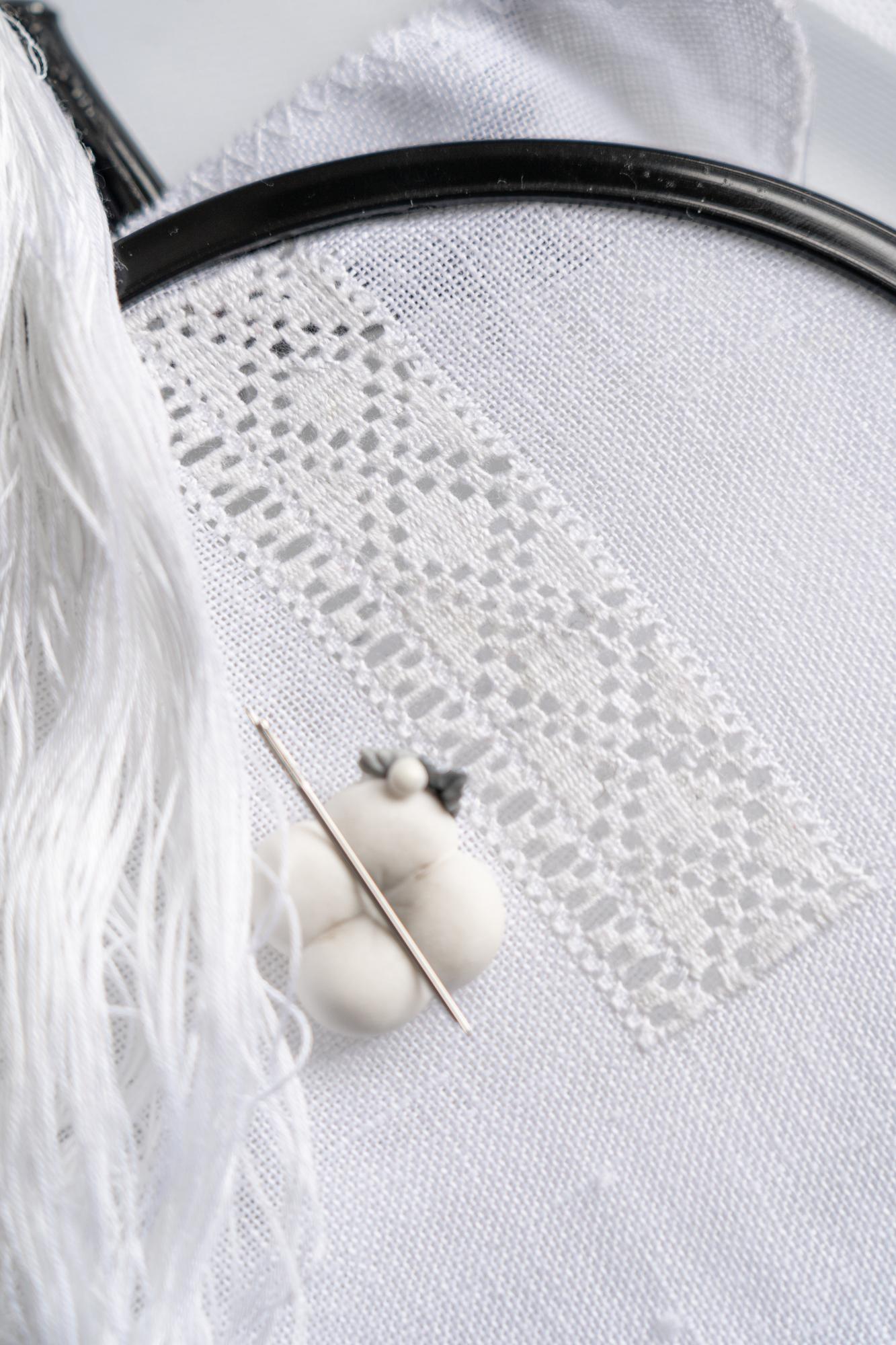 Close-up of modern Ukrainian embroidery on linen