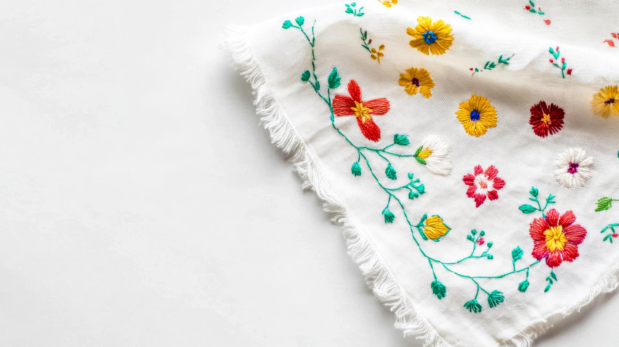Selection of embroidered samples on a table